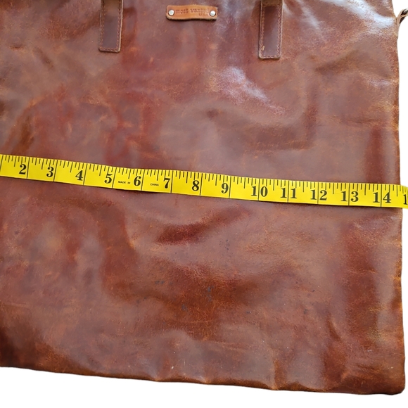 Most Wanted USA Tan Leather & Canvas Shoulder Laptop Tote Handbag - Picture 5 of 6